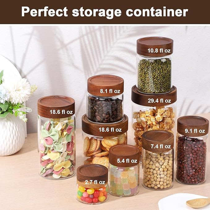 5oz Glass Jars with Wood Lids, 2 Pack 160ml Clear Glass Mason Jars with Airtight Wooden Lids, Screw Top Coffee Canister, Kitchen Pantry Storage Containers for Sugar, Spice, Tea, Candy, Nuts