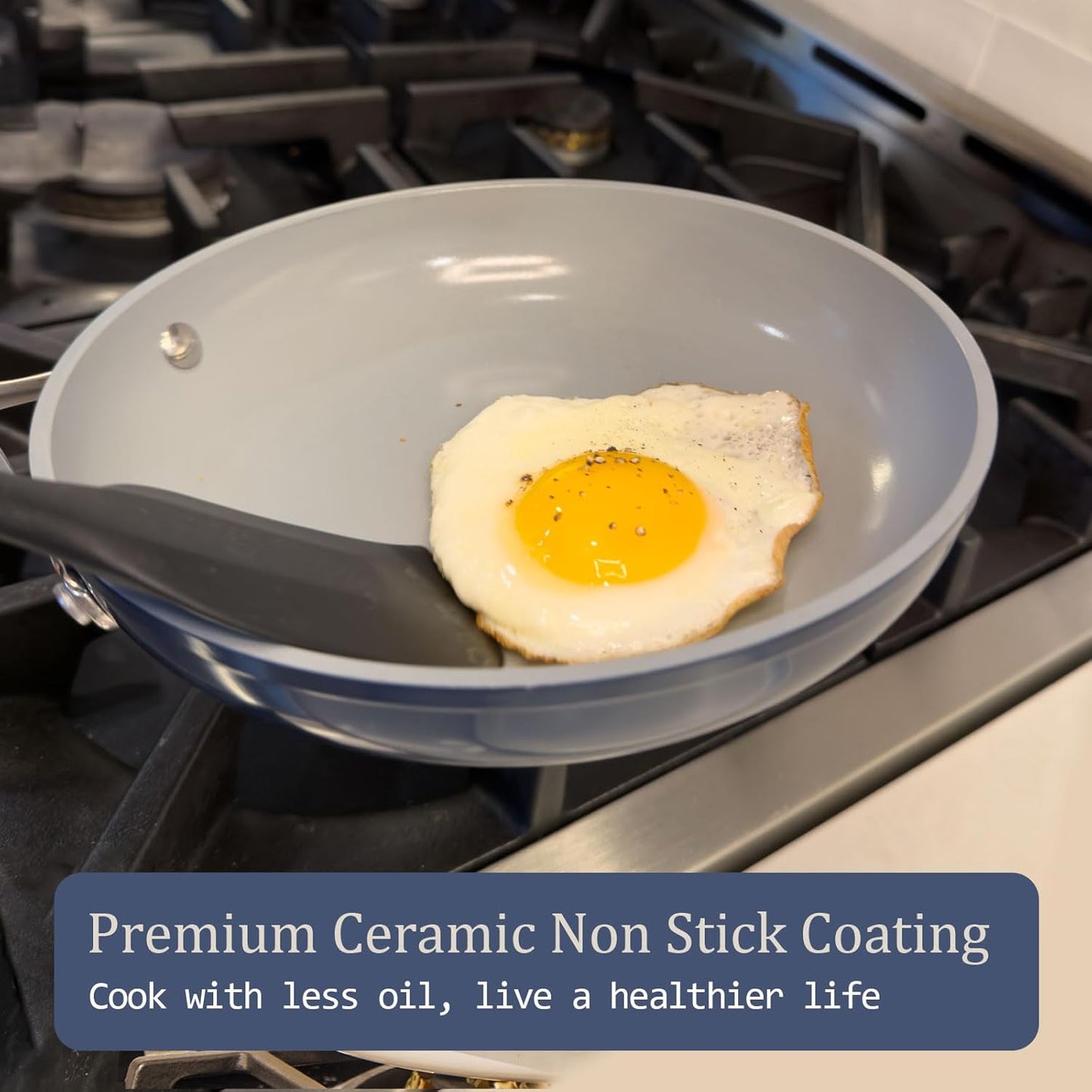 Stock Pot 4.5qt Dutch Oven with Lid (9.5") Nonstick Ceramic Coated Non-Toxic PFAS-Free Even Heat Distribution for Braising, Baking Bread & Soups, Compatible for All Cooktops(Induction/Gas/Electric) Oven Safe to 500°F (Navy Blue)
