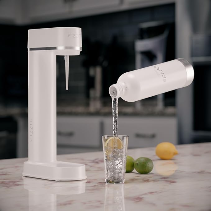 Fizzit Spärklï Stainless Steel Sparkling Water Maker with 2 CO2 Cylinders & 1L Reusable Bottle – Soda Streaming Machine Carbonated Water Maker for Home – No Electricity Needed, Dishwasher Safe