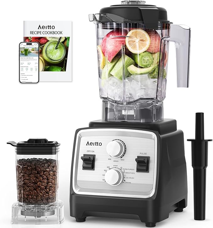 Aeitto Blenders for Kitchen with 1800W Motor, 68Oz. Large Capacity, 2-in-1 Blender & Grinder Combo, BPA-Free Countertop Professional Blender for Smoothies, Ice Crush, Frozen Drinks, Silver