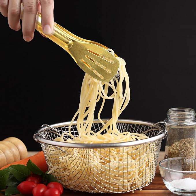 JCREN Serving Tongs 6 Pack Stainless Steel Buffet Tongs Kitchen Tongs, Small Tongs Gold Tongs Serving Utensils for Party Catering, Gold,7 Inch
