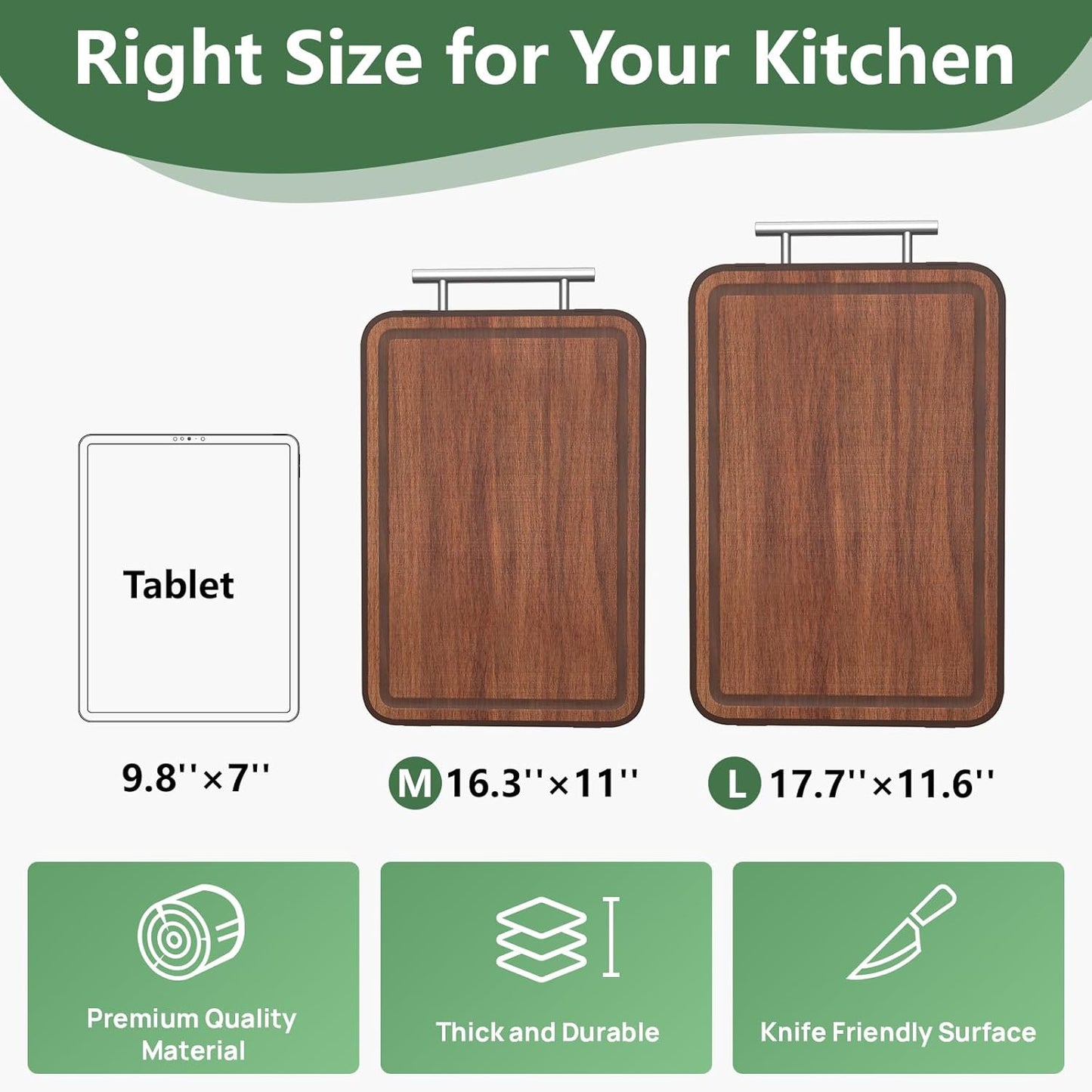 Stainless Steel Cutting Board Wood Double Sided Chopping Cutting Boards for Kitchen - 2 in 1 Ebony Metal with Handle Scratch Resistant Raw Meat Vegetable Fruit Cooking Gift 16.3''×10.4''×1''(Upgraded)