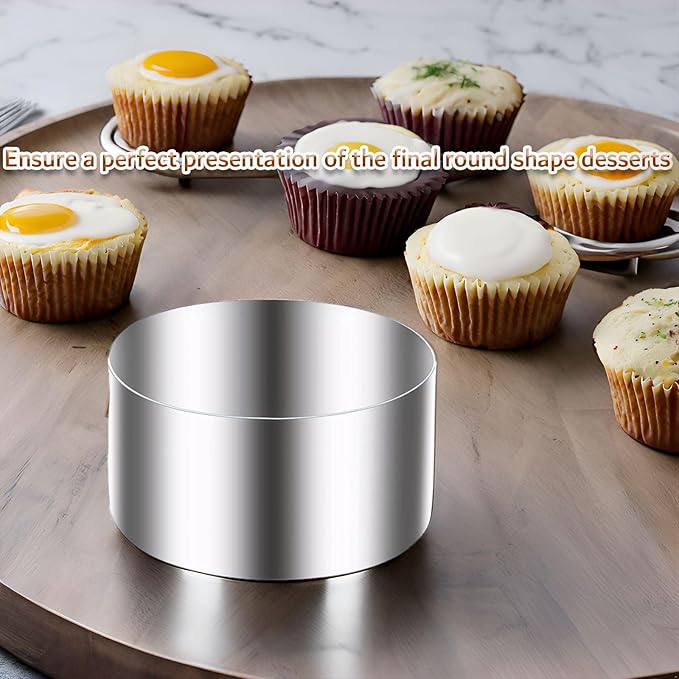 DATANYA Cake Ring Molds 4 Inch Stainless Steel Round Food Ring Dessert Mousse Molds Cooking Rings with Pushers for Pastry Baking (6 Rings and 2 Pushers)