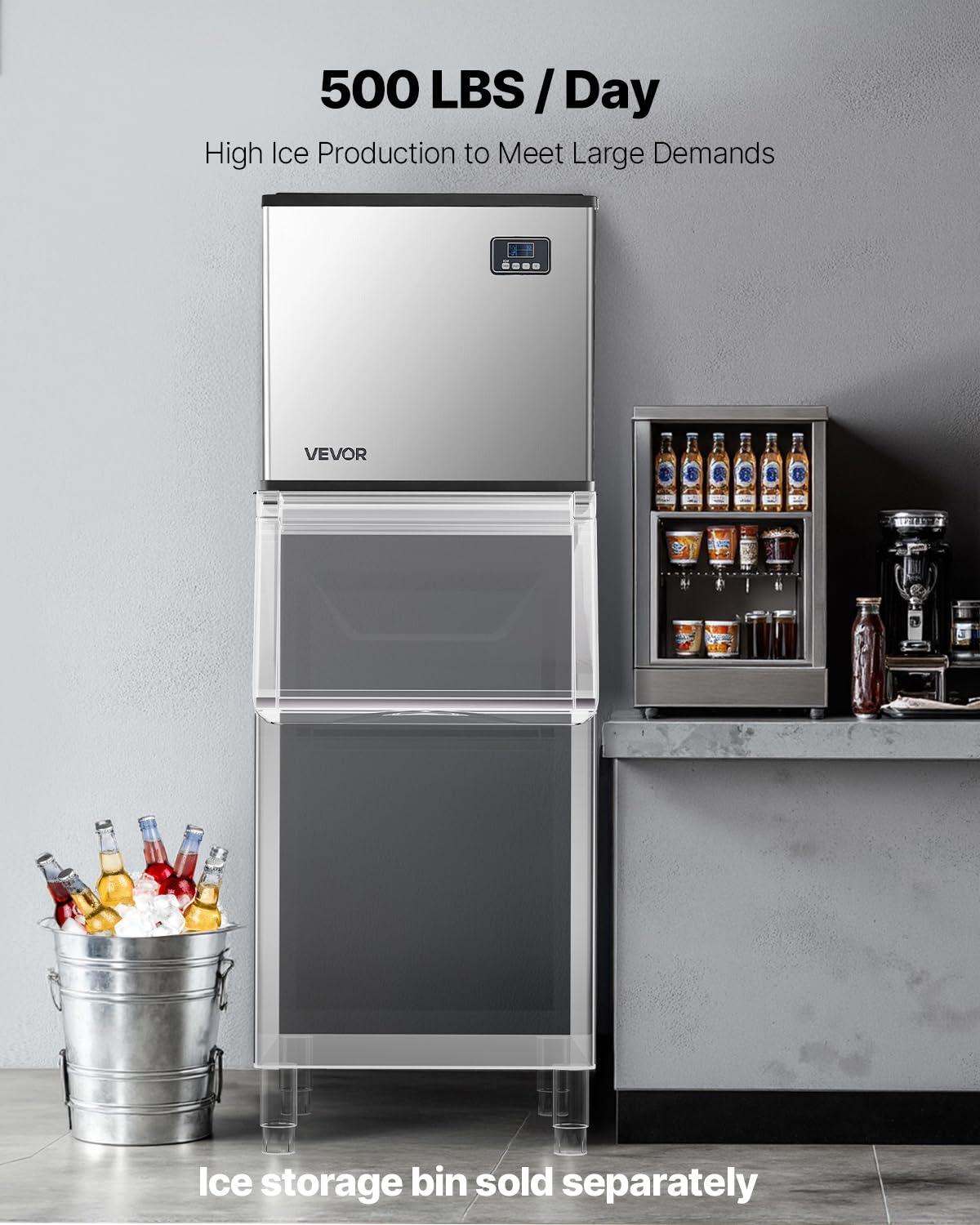 VEVOR Commercial Ice Maker Machine - Head, 500 Lbs/Day Stainless Steel Ice Machine with Self-Cleaning, Scheduled Ice-Making, Adjustable Thickness, Ideal for Restaurant Bar Cafe Hotel - Head Only