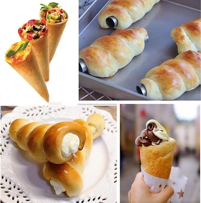 Joyeee 16 Pack Stainless Steel Cream Horn Molds Mini, With Piping Bags Reusable, Cream Icing Piping Nozzle Tip Long and Cleaning Nozzle Brush Baking Accessories Decorating Tool, 3.4 Inch