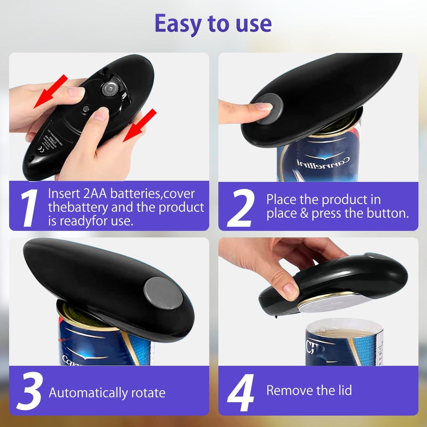 Electric Can Opener, Automatic Handheld One-touch Can opener, Smooth Edge Kitchen Gadget Can Openers for Seniors with Arthritis