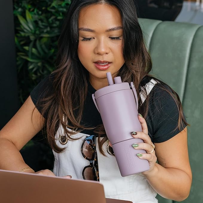 BrüMate Resa 25oz 100% Leakproof Travel Tumbler with Handle & Straw | Flexible SoftSip Straw | Silicone Sleeve for Durability | Stainless Steel | Cup Holder & Travel Friendly Water Bottle | (Lavender)