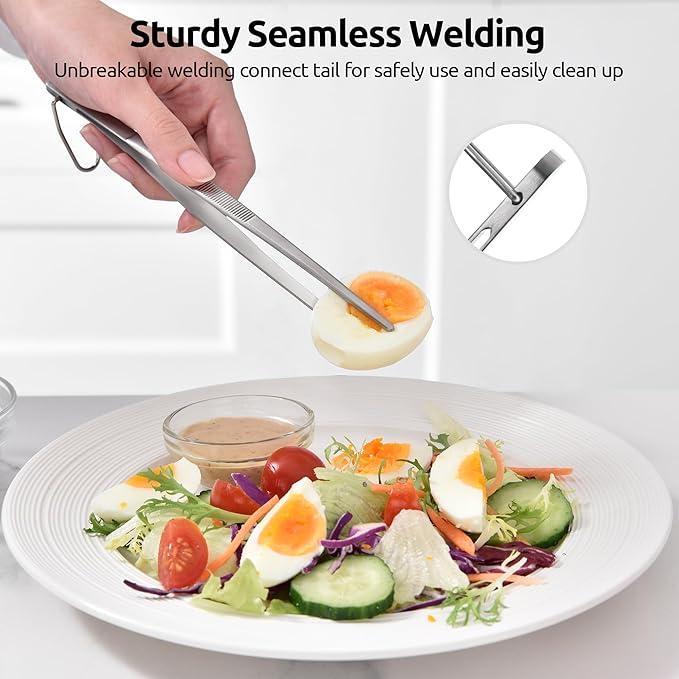 U-Taste Measuring Cups and Spoons Set:18/8 Stainless Steel 10 Pieces Metal Measure set (Multicolors),and 8"+10"+12" Kitchen Cooking Tweezer: 18/8 Stainless Steel Food-Grade Food Tong (Pointed Tip)