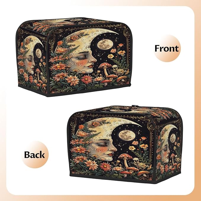 Flowers Moon Mushroom Face Toaster Cover 2 Slice Dust and Fingerprint Protection Toaster Bread Maker Covers Washable Kitchen Small Appliance Covers for Kitchen Accessories Decor Bakeware Women Gift