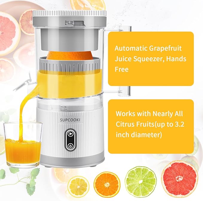 Electric Citrus Orange Lime Lemon Grapefruit Juicer Squeezer, White and Yellow Bundle