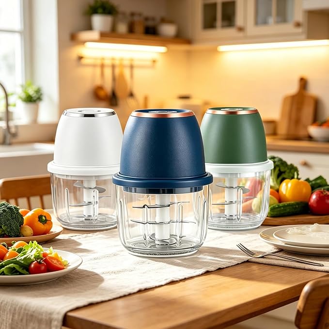Electric Garlic Chopper, 2026 Upgraded Mini Food Processor 350ml, Cordless USB Rechargeable Food Chopper with 6 Stainless Steel Blades & Thickened Glass for Garlic Ginger Nuts Meat (350ml-White)