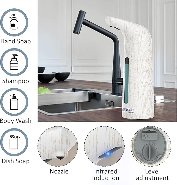 Automatic Soap Dispenser Touchless,400ML Hand & Dish Countertop Electric Liquid Dispenser with Sensor,Modern 4 Gear Adjustable Waterproof Battery Operated Kitchen Auto Soap Pump