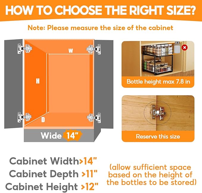 Spice Rack Organizer for Cabinet, 2 Tier Vertical Pull Out Spice Rack – Heavy Duty Metal Spice Organization for Cabinet, 60-Jar Capacity, Height Adjustable Cabinet Organizer, 13.58''Wx10.5''Dx9.5''H