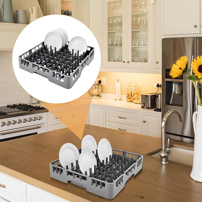 2 Pack Commercial Dishwasher Tray Rack Polypropylene Full Size Flatware Rack for Bowls Plates Knives Forks Cups (Peg Dish,Gray)