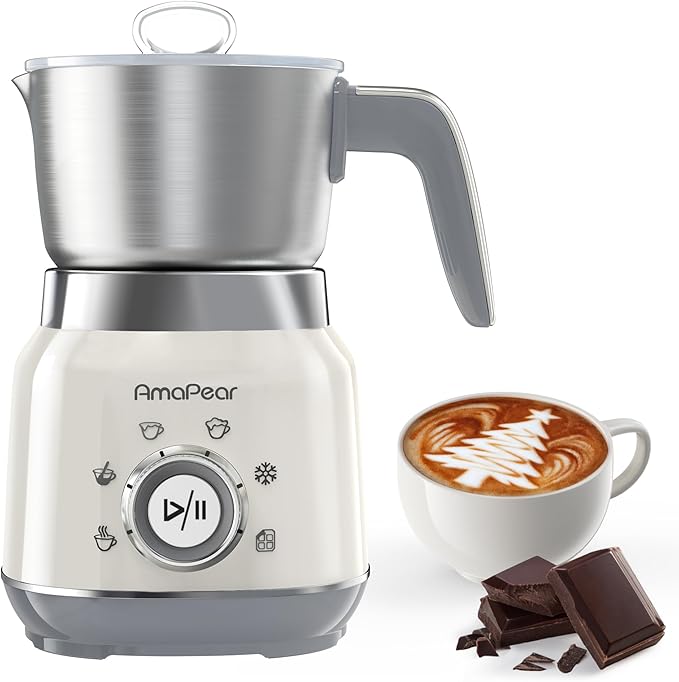 Milk Frother and Steamer, 6 in 1 Electric Foam Maker for Coffee, 16.9oz/500ml Milk Warmer for Latte, Macchiato, Cappuccino, Hot Chocolate Maker, Dishwasher Safe (White)