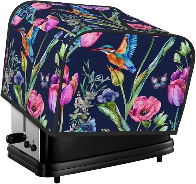 Toaster Cover 4 Slice Hummingbird Iris Flower Waterproof Appliance Cover with Hang Loop Bread Baker Toaster Cover for Kitchen