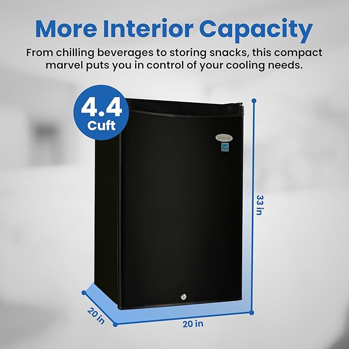 roomwell Mini Fridge counter top | Compact All Refrigerator without Freezer | Lownoise | Ideal for Hotel, Office, Kitchen, Bedroom, Bar etc. |Estar rated in Black (Size- 4.4 cu.ft)