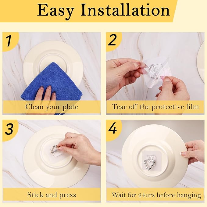 18 Pack Invisible Plate Hangers for The Wall, Vertical Adhesive Wall Plate Hangers for Display, Art, Pictures, Decorative, 2.25 Inch
