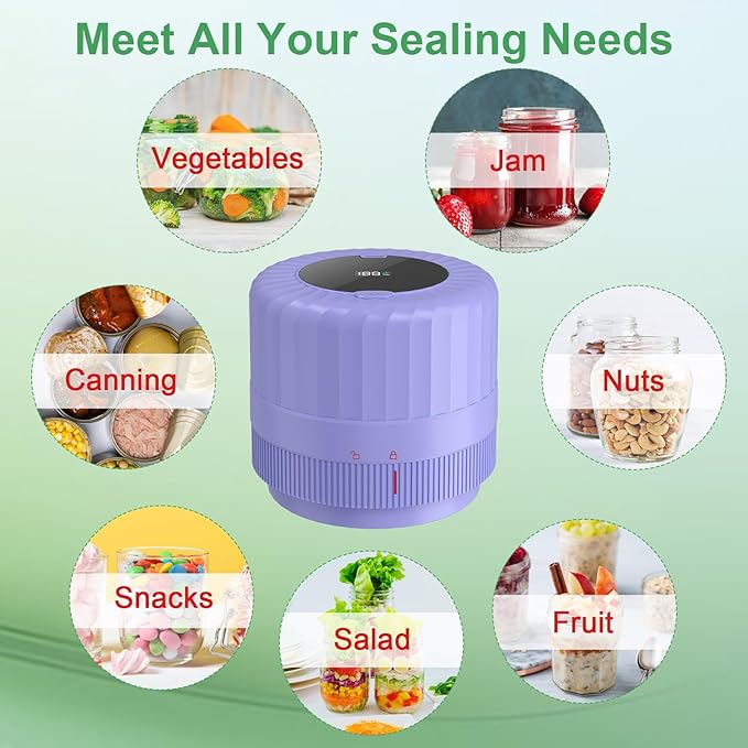 VP06+ Mason Jar Vacuum Sealer, Electric Vacuum Sealer for Jars with Wide and Regular Mouth Mason Lids, Cordless Handheld Jar Vaccum Sealer for Food Storage, Ideal Present for Mom, Wife, Purple