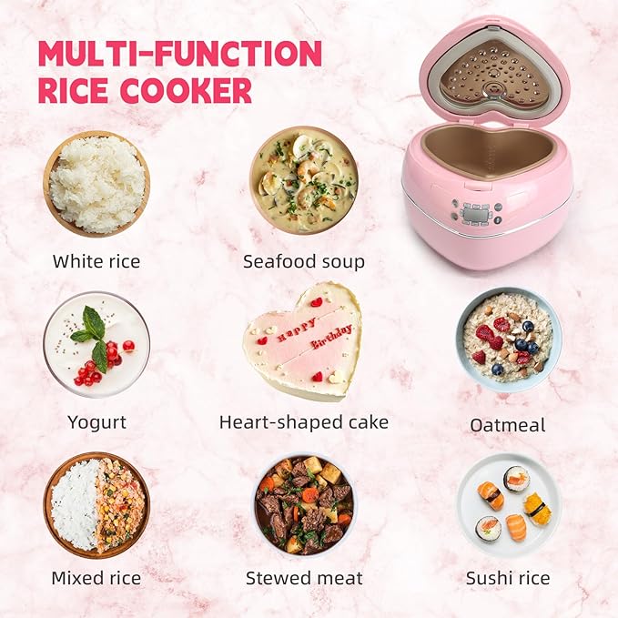 Peach Heart Shape Rice Cooker + Electric Spice and Nut Grinders Set for Kitchen