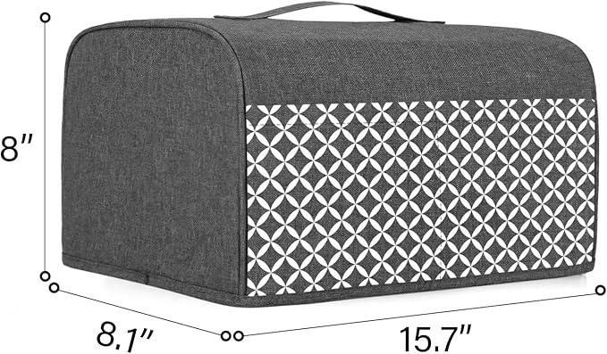 Yarwo 4 Slice Toaster Cover with Pockets and Top Handle, Nylon Toaster Cover Fits for Most 4 Slice Long Slot Toasters, Gray with Grid