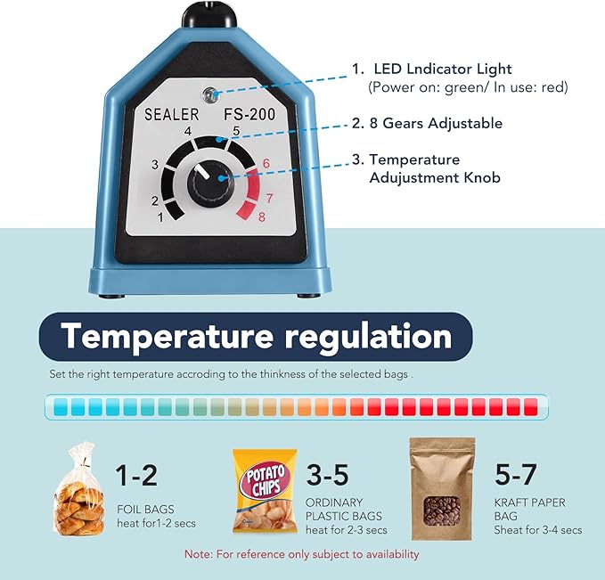 METRONIC Impulse Heat Sealer 8 Inch, Manual Bags Sealer Heat Sealing Machine Impulse, Sealer Machine for Plastic Bags PE PP Bags with Extra Replace Element Grip