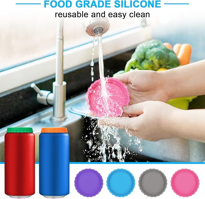 Silicone Soda Can Cover Lids, 12 Pack Reusable Soda Can Lids Beer Can Covers Pop Can Covers, BPA Free Silicone Can Cover, Stopper and Protector for Beer, Beverage, Juice, Fits Standard Cans