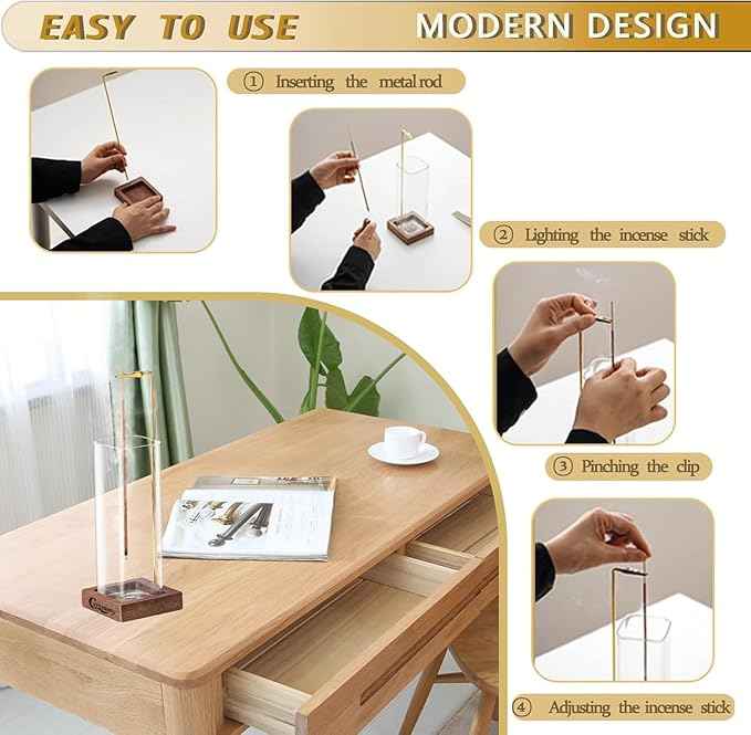 Ceremony Incense Holder,2Pack Wood Incense Holder for Sticks with Glass Ash Catcher,Incense Burner for Meditation Yoga Spa Room Decor