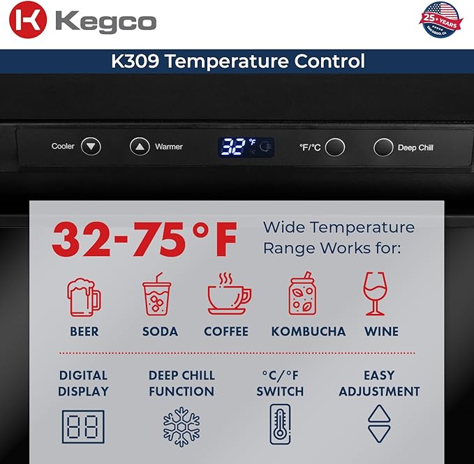 Kegco K309X-1 Keg Dispenser, 1 Faucet, Black Stainless Steel