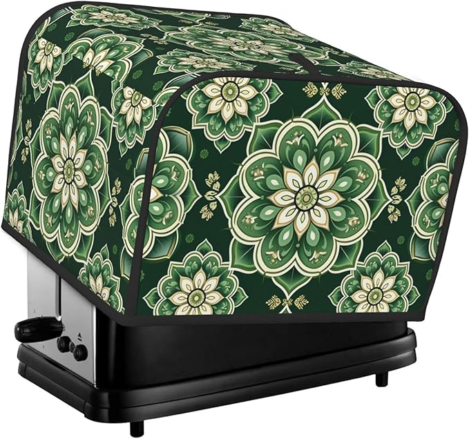 Green Mandala Ethnic Covers for Toasters 4 Slice,Cute Funny Bread Machine Cover with Handle,Washable Stain Resistant Kitchen Small Appliance Cover Dining Decor