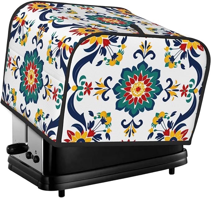 Traditional Mexican Trible Covers for 4 Slice Toasters,Cute Country Bread Machine Cover with Handle,Washable Stain Resistant Kitchen Small Appliance Cover Dining Decor