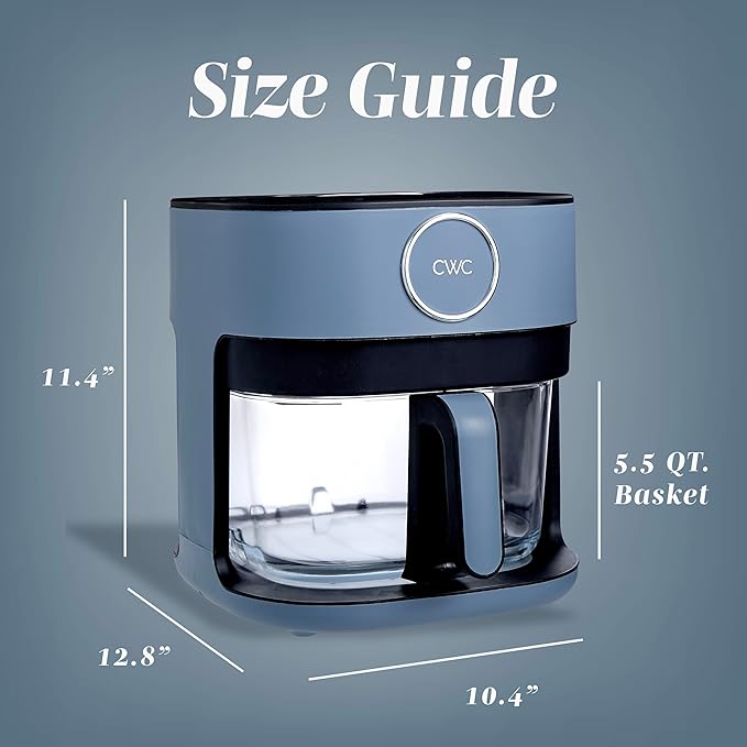 COOK WITH COLOR 1400W 5.5Qt Digital Kitchen Air Fryer with Glass Basket, 8 Presets Healthy Cooking Options, Bake, Fry, Reheat, 60-Min Timer, Adjustable Temperature Control 175°F–400°F, Slate Blue