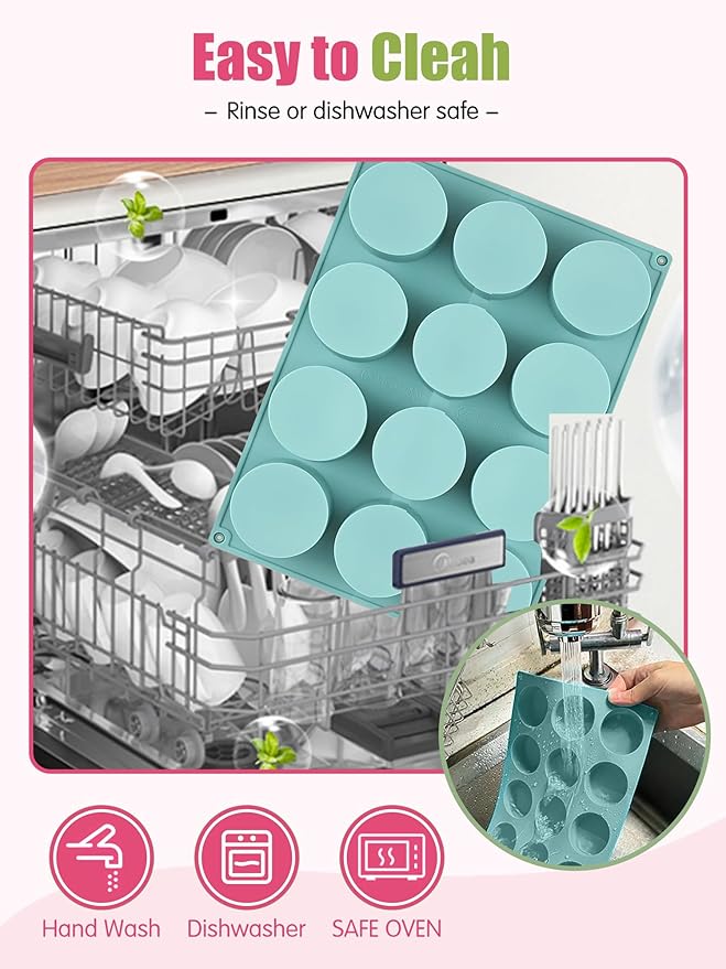4 PCS Cake Puck Mold Set, 2 Different Sizes Chocolate Covered Cake Silicone Molds, 15 Cavity&12 Cavity Round Cake Pop Molds with 2 Spatulas for DIY Cake Cores, Cakepucks, Chocolate Desserts