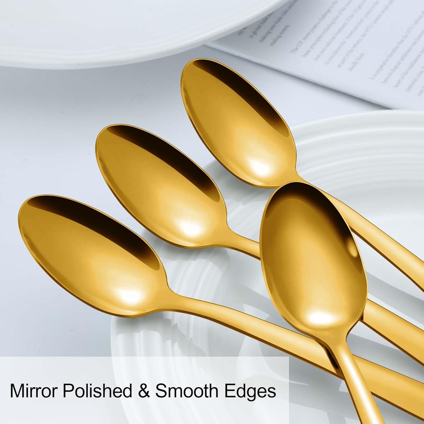 Pleafind 36Pcs Gold Dinner Spoons Set - 7.4 inch, Spoons Silverware, Stainless Steel Spoon, Mirror Polished Tablespoon, Gold Silverware Set for Home, Kitchen, Restaurant, Dishwasher Safe