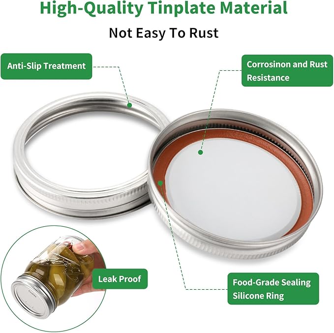 36Pcs Mason Jar Lids with Rings Wide Mouth, Upgrade Canning Lids with Rings/Bands for Ball, Kerr Jars and More, Split-Type with Leak Proof & Airtight, Food Grade Material for Mason Jars