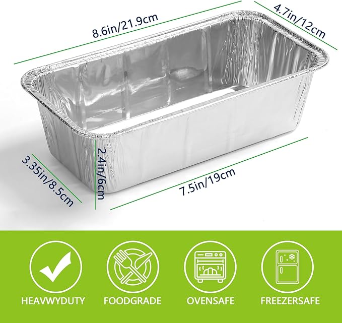 UBeesize 2Lb Thicker & Heavy Duty Disposable Aluminum Loaf Pans, 100 Pack Ultra Sturdy 8.5 x 4.5 Foil Bread Pans for Baking Banana Bread, Cakes, Meatloaf & Food Storage
