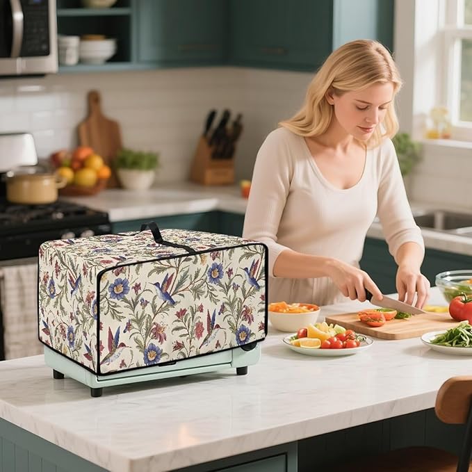 Countertop Convection Oven Cover Dust Protection Air Fryer Toaster Oven Covers for Home Kitchen Decorations 14.5 x 18.5 x 9 Inches, S, Hummingbird Floral Leaf
