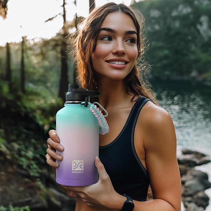 DYSANKY Insulated Water Bottle | Thickened Stainless Steel Vacuum Metal | Portable Sports Half Gallon Large Water Jug for Gym and Hiking with Straw, Carrier Bag, Handle Strap | BPA-Free 64 oz