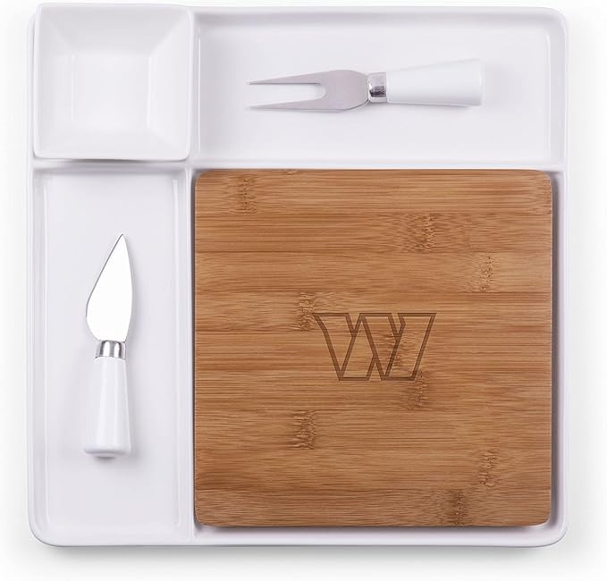 Picnic TIME NFL Peninsula Cutting Board & Serving Tray - Cheese Board - Charcuterie Board - Appetizer Plate, Bamboo & White Ceramic