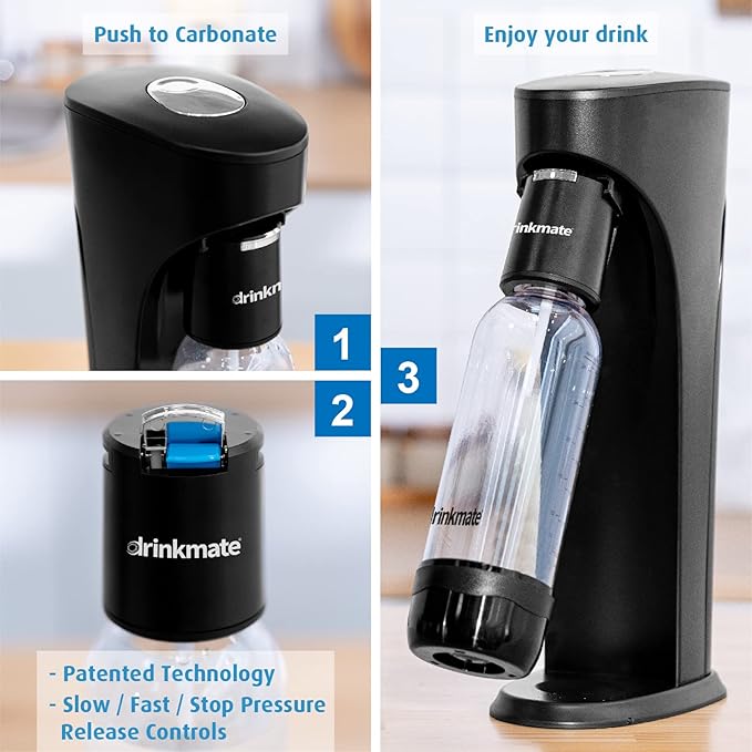 Drinkmate OmniFizz Sparkling Water Maker & Soda Streaming Machine | Carbonates Any Drink | VALUE KIT | Includes Two 60L CO2 Cartridges + One BPA-Free Bottle (Royal Red)