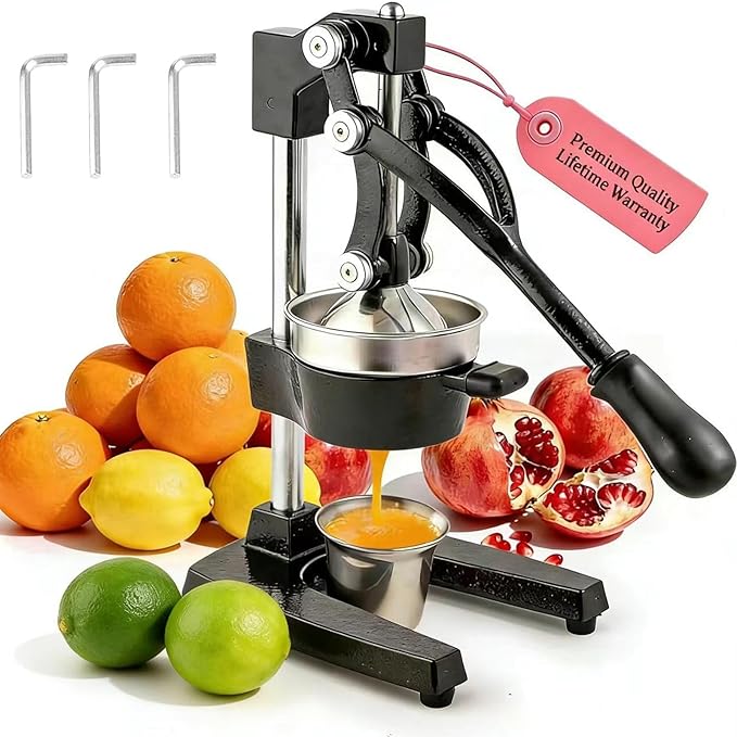 Cast Iron Manual Citrus Juicer Hand Press, Heavy-Duty Commercial Grade, Stainless Steel Lemon Orange Squeezer Effortless, Stable, Easy Clean for Home, Bar, Commercial Use
