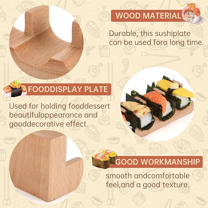 Wooden Taco Holder Stand for Sushi Hand Roll, Temaki & Sushi Roll – 1/2/3/5 Slot Sushi Display Tray, Natural Wood Serving Platter (10 pcs per Pack) (5 Slots (10 pcs))