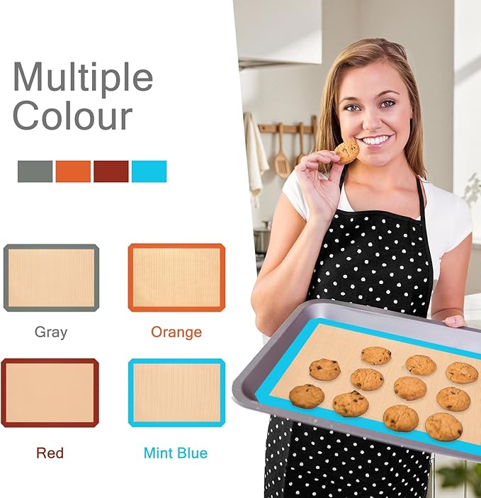 Silicone Baking Mat, Reusable Silicone Mats for Baking Set of 3, Non-Stick Baking Supplies for Pastries, Cookies, Macaroons, Bread