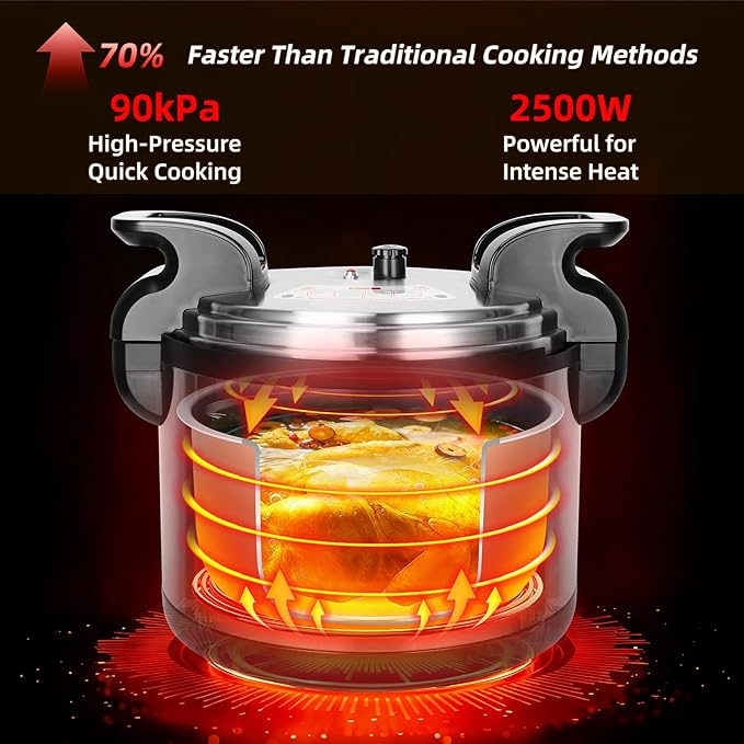 26.4QT Commercial Electric Pressure Cooker,208-240V 2500W Large Stainless Steel Pressure Cooker,9 in 1 Multicooker Slow Cooker With LED,Not Stick Inner Pot,24 Hours Preset & Auto Keep Warm