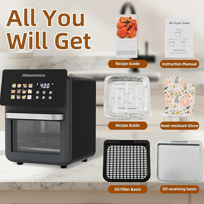 10L Large Xl Pro Air Fryer Oven With Grill Combo For Kitchen Countertop Use,12 in 1 Smart Convection Ovens,AirFryer With Glass View Window,Nonstick Basket,Fryer Liners,Removable Door-Black