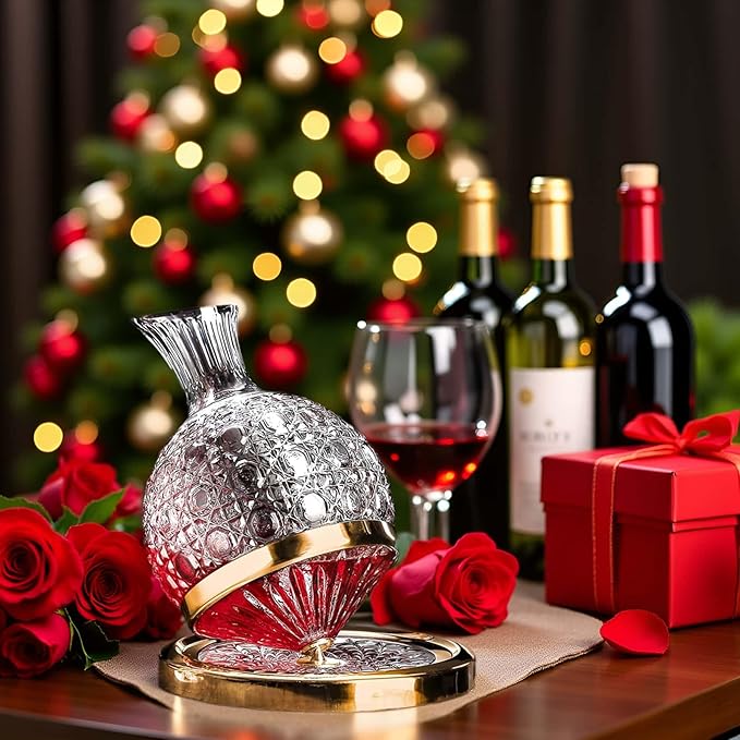 Wine Decanter Set - Spinning Crystal Red Wine Decanter Carafes, Jarler Football Rotory Hand Blown 1.5L Glass Wine Aerator Quick Decanter，Wine Gift for Him, Wine Lover, Father Gift (Gold+Clear)