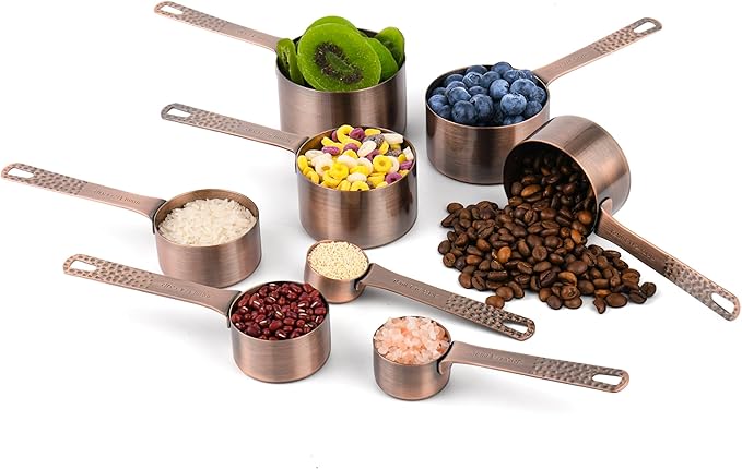 Copper Plated Measuring Cups and Spoons set 18 for Dry & Liquid, Metric & US Stainless Steel Measuring Cup and Spoon Set with Leveler for Baking & Kitchen