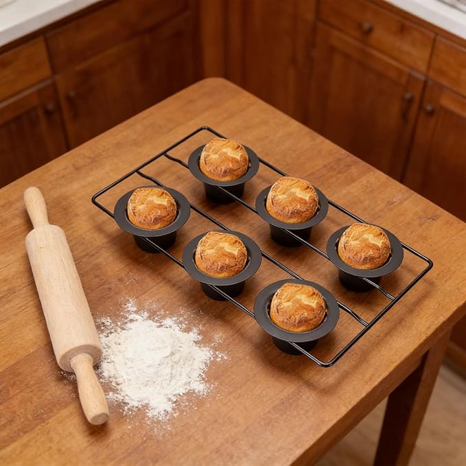 6 Cup Popover Pan, Deep Non Stick Popover Pans, Sturdy Carbon Steel Round Cupcake Pan for Pudding Muffins Baking, Easy to Clean