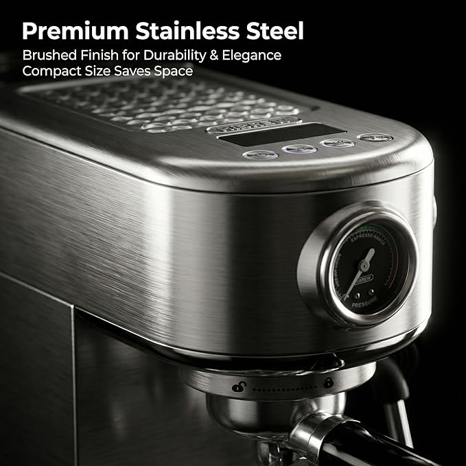 HIBREW H10B - Professional Espresso Machine - Cappuccino Maker with Milk Frother, Adjustable Temperature & Cup Volume, with Display, Pressure Gauge & Stainless Steel Body