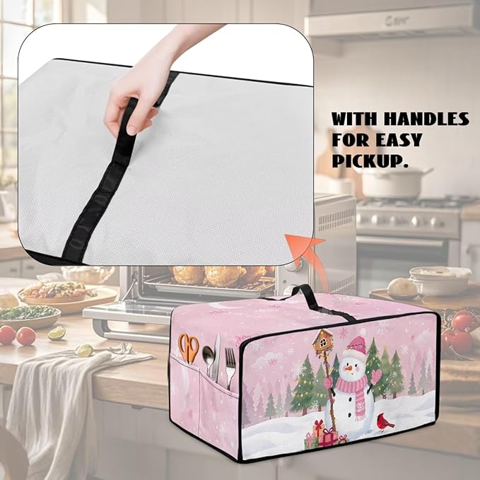 Air Fryer Toaster Oven Dust Cover Washable Convection Oven Cover Stylish Kitchen Appliance Protector Decorations Countertop Accessories, S, Snowman Northern Cardinal Pink